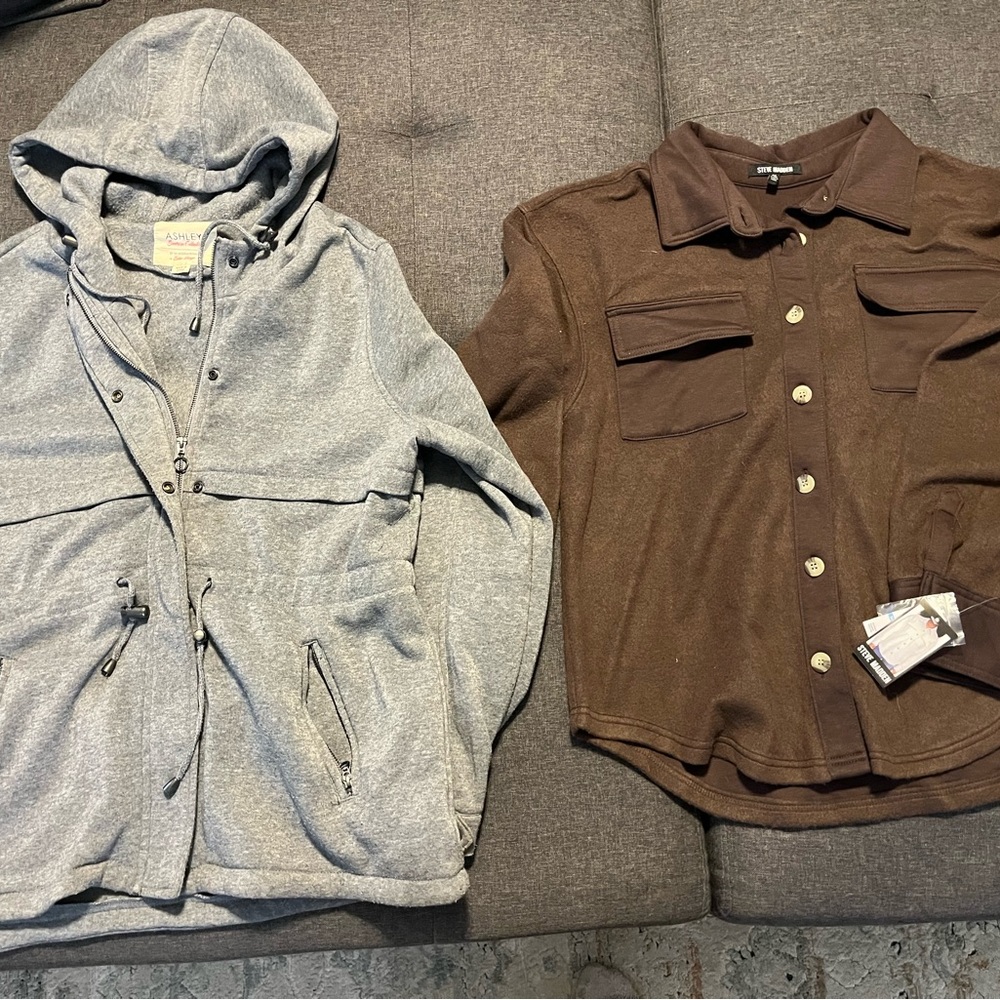 Gray Hoodie and Brown Button-Up Shirt Bundle XL